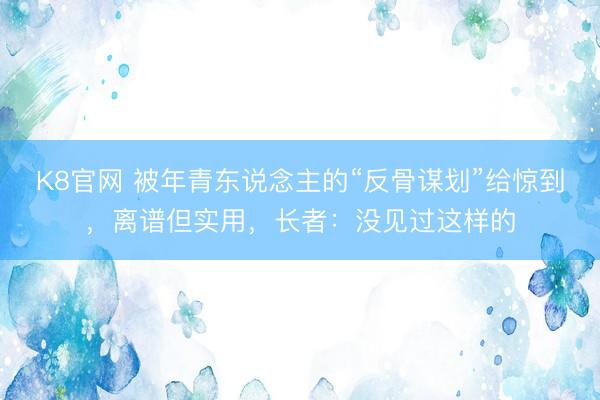 K8官网 被年青东说念主的“反骨谋划”给惊到，离谱但实用，长者：没见过这样的