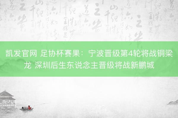 凯发官网 足协杯赛果：宁波晋级第4轮将战铜梁龙 深圳后生东说念主晋级将战新鹏城